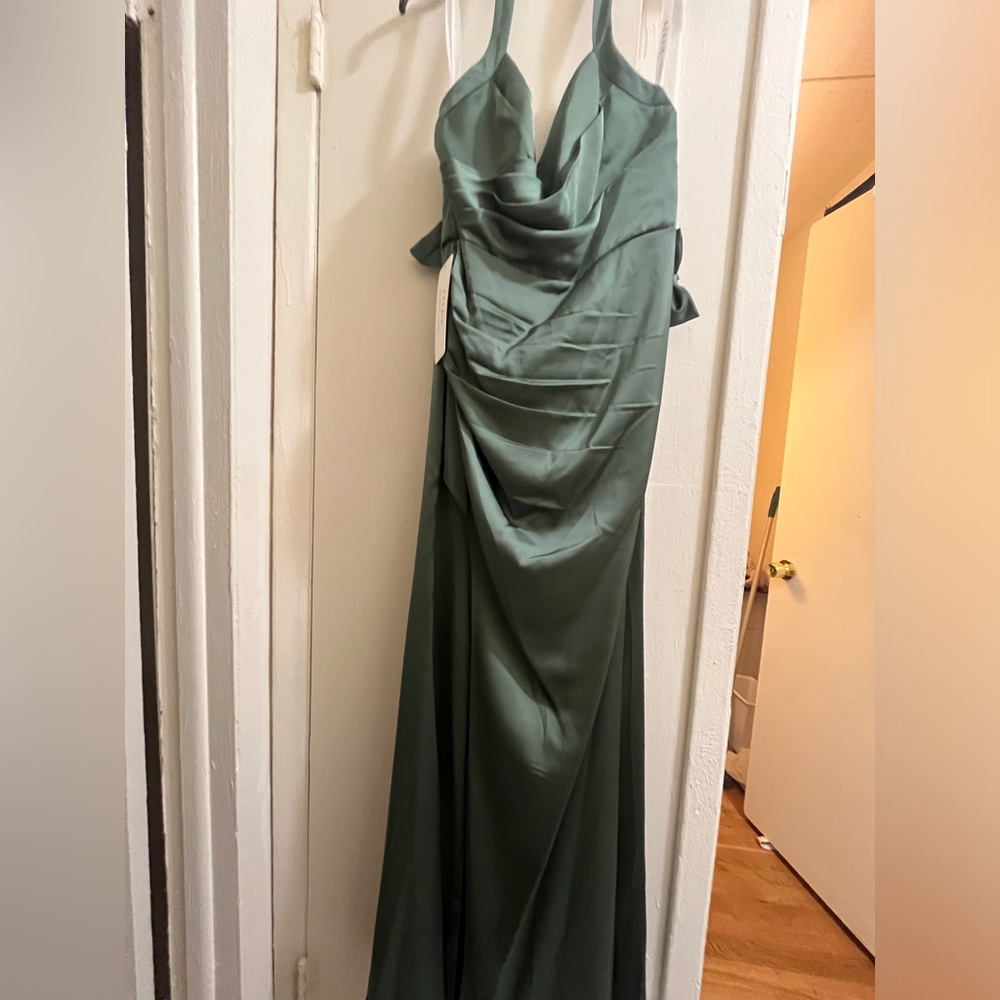 Azazie Eucalyptus Stretch Satin Dress